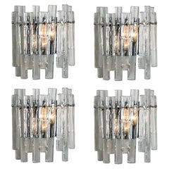 1 of the 4 Ice Glass and Chrome Wall Sconces by Kinkeldey, 1970s