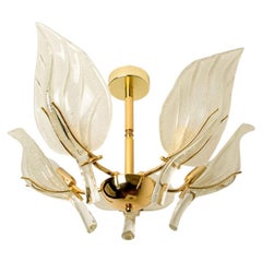 Beautiful Murano Glass and Brass Leaves Chandelier, 1960s