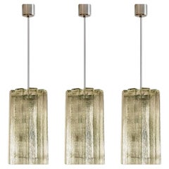 Doria Ribbled Glass and Chrome Pendant, Germany 1960s