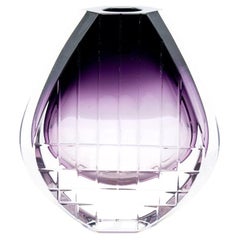Baccarat Thomas Bastide Geometric Vase Violet Clear Crystal Glass, France