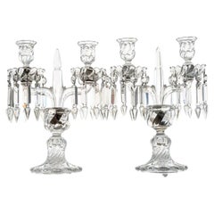 1 of the 2 Beautiful Baccarat Clear Crystal Candelabras for 2 Candles, France