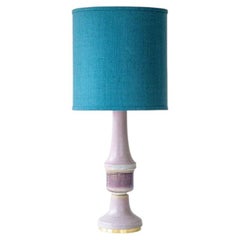 Large Lilac Ceramic Lamp, Custom Deep Teal Lampshade by R. Houben