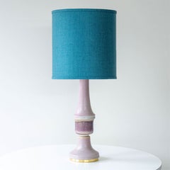 Large Lilac Ceramic Lamp, Custom Deep Teal Lampshade by R. Houben
