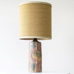 Ceramic Table Lamp by B. Rooke, New Ochre Lampshade by R. Houben, 1970