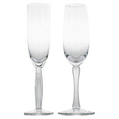 Pair of 2 Lalique Crystal Champagne Glasses, France