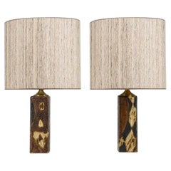 1 of the 2 Trille Jørgensen Ceramic Lamps, Custom Made Lampshades by R. Houben
