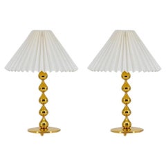Pair of Asmussen 24 carat Gold plated Drops Table Lamps with Pleated Lampshade