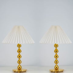 Pair of Asmussen 24 carat Gold plated Drops Table Lamps with Pleated Lampshade