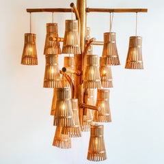 Magnificent Extra Large Rotan Rattan and Brass Chandelier, Handwoven