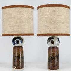 1 of the 2 Sculptural Ceramic Lamp by Rorstrand Ateljé, Lampshade by R. Houben