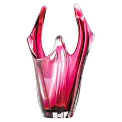Val Saint Lambert Organic Vibrant Pink Glass Vase, Belgium 1980s