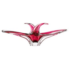 Val Saint Lambert Organic Vibrant Pink Glass Bowl, Belgium 1980s