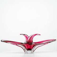 Val Saint Lambert Organic Vibrant Pink Glass Bowl, Belgium 1980s