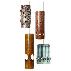 Set of 4 Ceramic Pendant lights, Vintage and Contemporary Curated