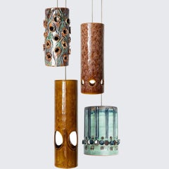 Set of 4 Ceramic Pendant lights, Vintage and Contemporary Curated
