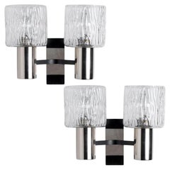 1 von 2 Doppelwandleuchten aus strukturiertem Glas und Chrom, Hillebrand