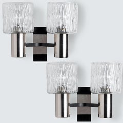 1 of the 2 Double Wall Light Fixtures Textured Glass and Chrome, Hillebrand