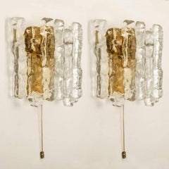 1 of the 6 Ice Glass Wall Sconces with Brass Tone by J.T. Kalmar, Austria