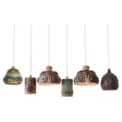 1 von 3 Brown Green Ceramic Pendelleuchten, Dänemark, 1970