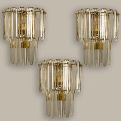 1 of 3 Large J.T. Kalmar Faceted Glass and Gilt Brass Sconces, Vienna, 1960