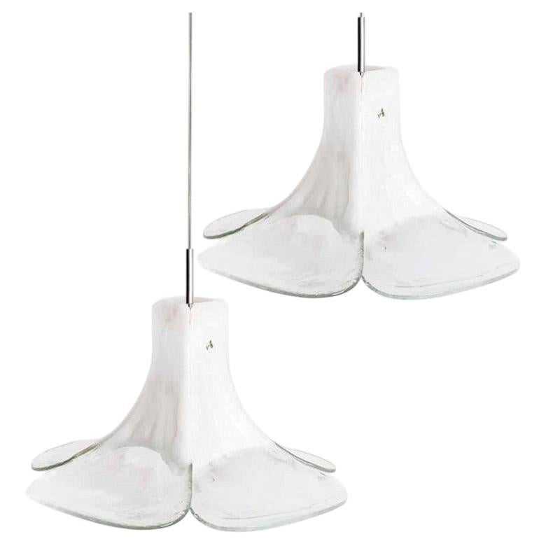 1 of the 2 White Flower Pendant Light by Carlo Nason, 1960 For Sale