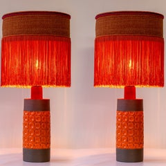 1 der 2 Bitossi Orange-Braun-Keramik-Tischlampen, orangefarbener Schirm von R. Houben