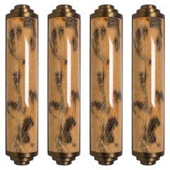 1 of the 4 Thin Art Deco Marble Colored Opal Glass Wall Lights, 1960