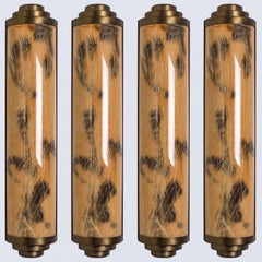 1 of the 4 Thin Art Deco Marble Colored Opal Glass Wall Lights, 1960