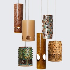 Set of 6 Ceramic Pendant lights, Vintage and Contemporary Curated