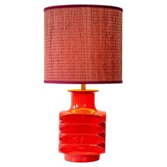 Orange Red Glazed Ceramic Table Lamp, Custom Made Lampshade by R. Houben