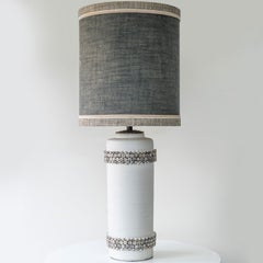 XL Ceramic Floor Lamp Glass Pebble Bands, Gray Custom Lampshade by R. Houben