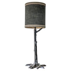 Large Gray Tree Zamac Floor Lamp, Custom Gray Lampshade by R. Houben