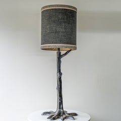 Large Gray Tree Zamac Floor Lamp, Custom Gray Lampshade by R. Houben