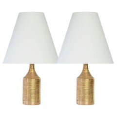 1 of the 2 Bitossi Gold Glazed Ceramic Lamps, Custom Lampshade by R. Houben