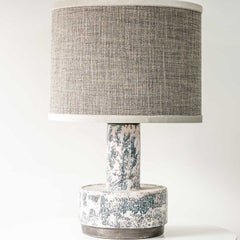 White Blue Splashed Ceramic Lamp, Custom Lampshade by R. Houben