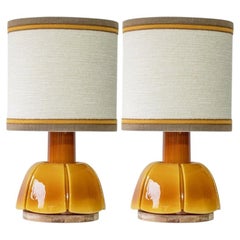 1 of the 2 Caramel Glazed Ceramic Lamps, Custom Matching Lampshade by R. Houben