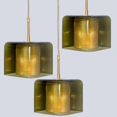 1 of the 3 Green Glass Cube Pendants by Carl Fagerlund for Orrefors, 1960s