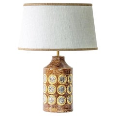 Bitossi Brown Gold Silver Ceramic Lamp, Custom Natural Lampshade by R. Houben