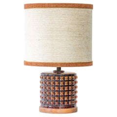Squared Amber Glass Table Lamp, Custom Beige Lampshade by R. Houben