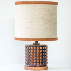 Squared Amber Glass Table Lamp, Custom Beige Lampshade by R. Houben