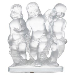 Lalique Signed Frosted Crystal Sculpture Luxembourg 3 Children, France