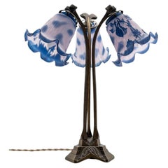 Art Nouveau Style Vianne Table Lamp Blue Glass, France