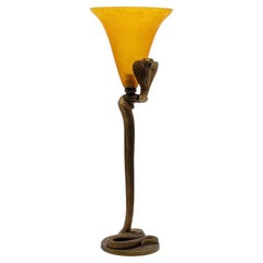 Daum Table Lamp Snake Bronze Yellow Crystal, France