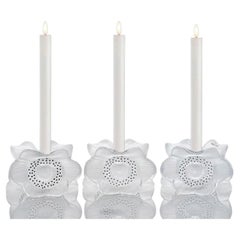 Set of Three Lalique Anemones Candle Holders, 1975