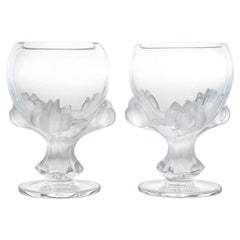 Pair of Lalique Nature Bowl Vases Crystal, France