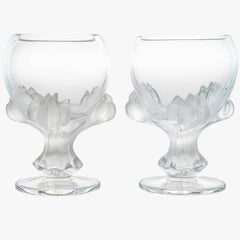Pair of Lalique Nature Bowl Vases Crystal, France