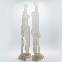Große männliche und weibliche Daum-Skulptur aus Pâte de verre, Couturier, Frankreich