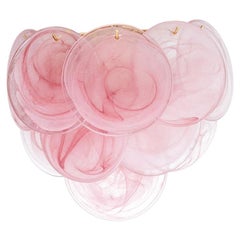 Several Large Murano Pink Glass Discs and Brass Wall Lights, Italy