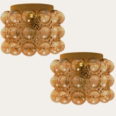 1 of the 2 Amber Glass Flush Mounts Wall Sconce Helena Tynell, Germany 1960