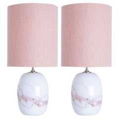 1 of the 2 Holmegaard White Pink Glass Table Lamps, Custom Made Lampshade